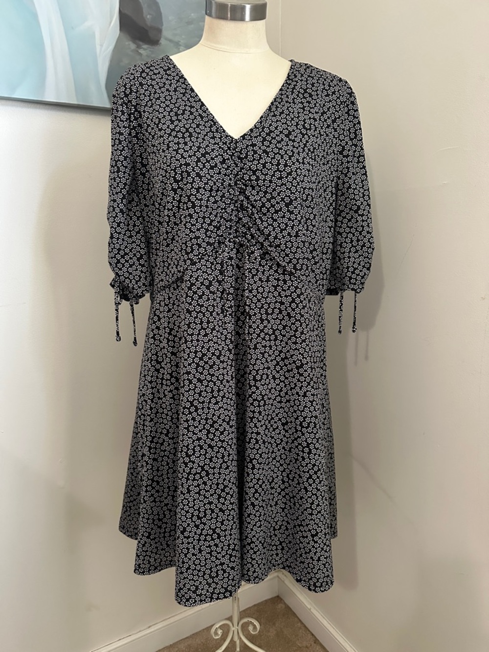 LC Lauren Conrad Black Floral V-Neck Midi Dress
